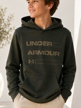 Under Armour ColdGear Fleece Performance Hoodie Youth Large Olive Green Pullover